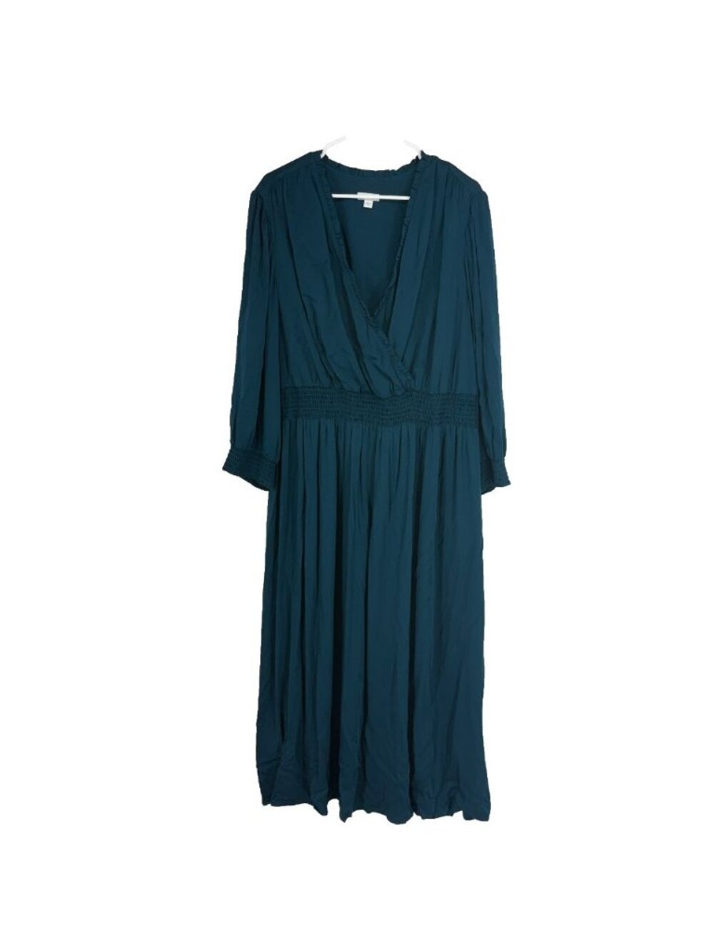 J Jill Women 3X Maxi Dress Smocked Waist V Neck Flowy Dark Teal Wedding Guest